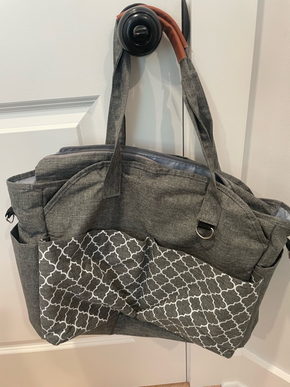 Gray Patterned diaper bag